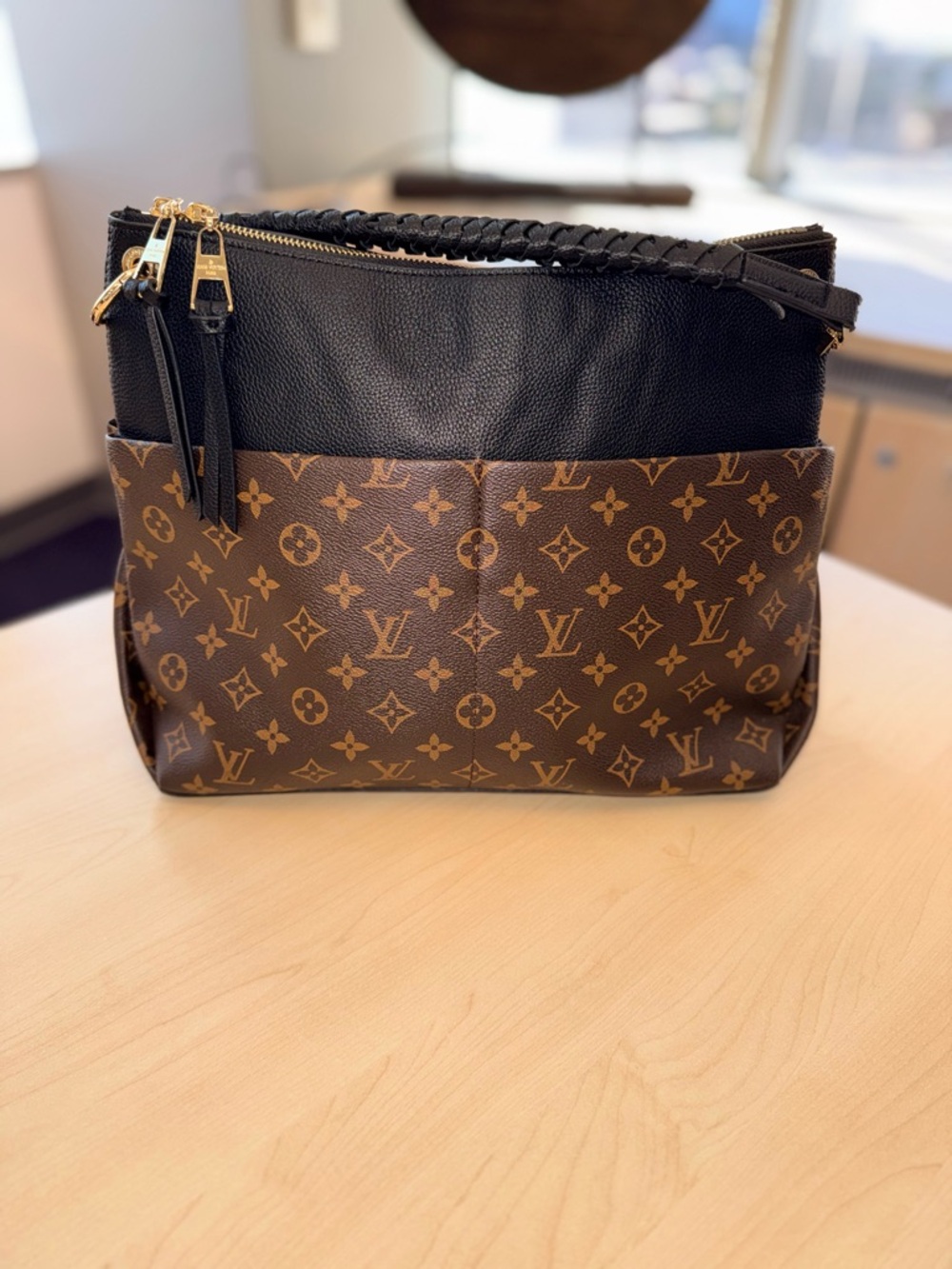 Louis Vuitton Monogram Canvas and Black Leather purse